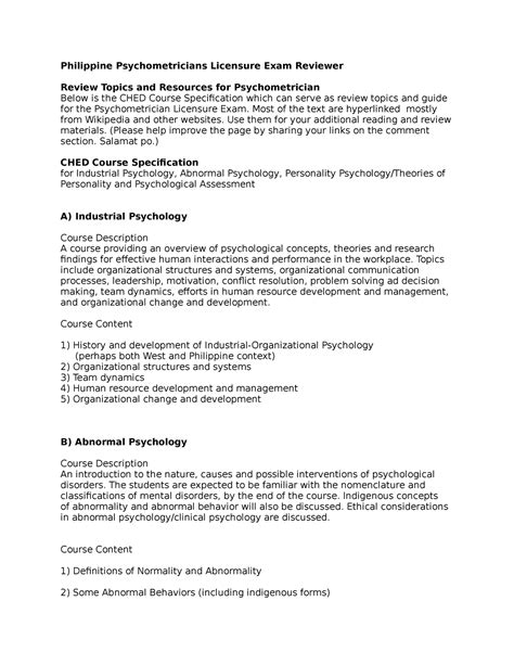 Review Topics and Resources for Psychometrician.